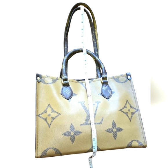 Brown and Dark Brown Structured Tote Bag with Monogram Print - Picture 8 of 14